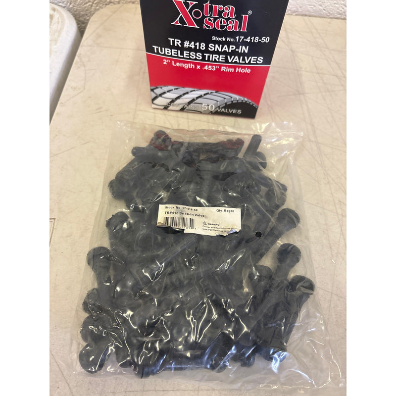 Pack-of-50 Xtra Seal 2" Rubber Snap-In Tubeless Tire Valves, Black  17-418-50
