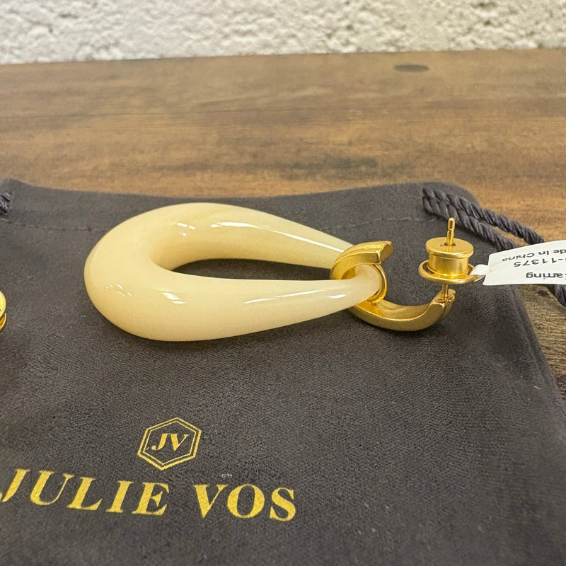 Julie Vos 2.4" Carnaby Doorknocker Earring, 24K Gold Plated - Ivory - Tan