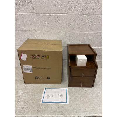 KASLANDI Solid Wood Nightstand with 2 Drawers & 2 Tier Shelf - Brown with Legs