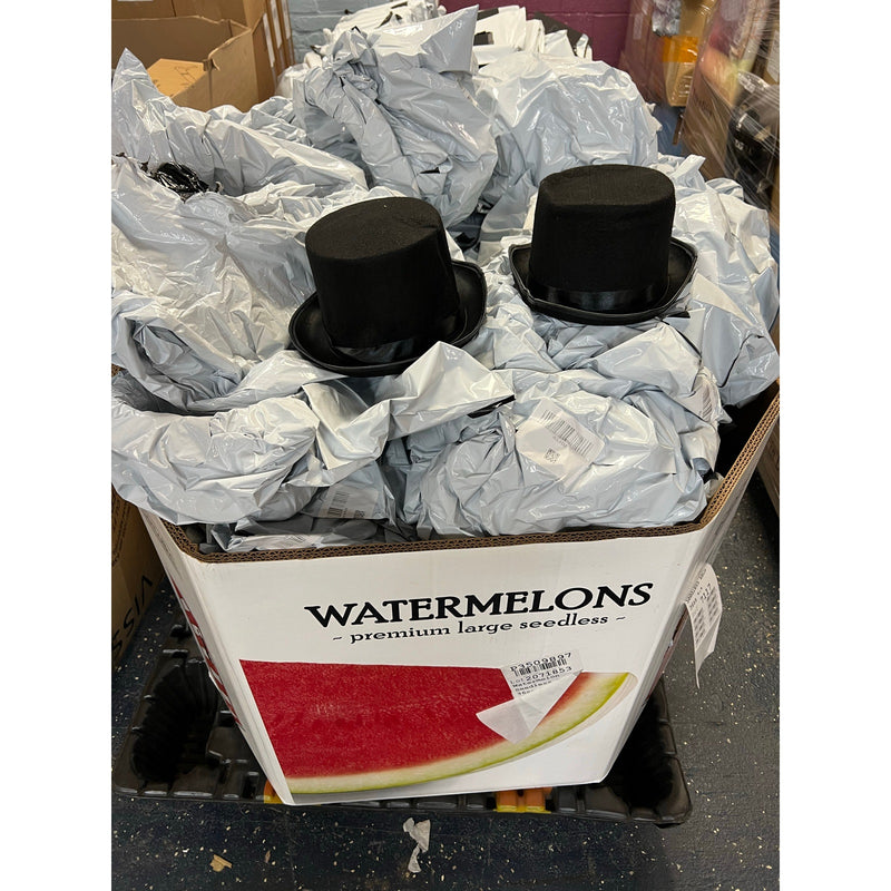 Pallet of 200+ Felt Top Hats for Magician, Derby, Costume Victorian Ringmaster, Black, NEW