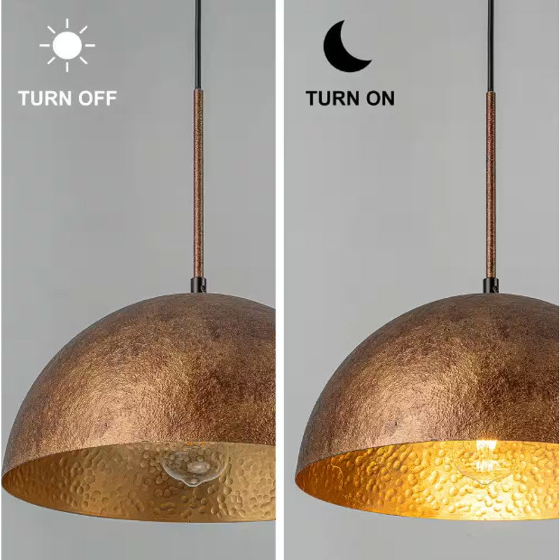 Detroit 34.25" 2-Light Dome Pendant Light Industrial Gold Hammered- Brown