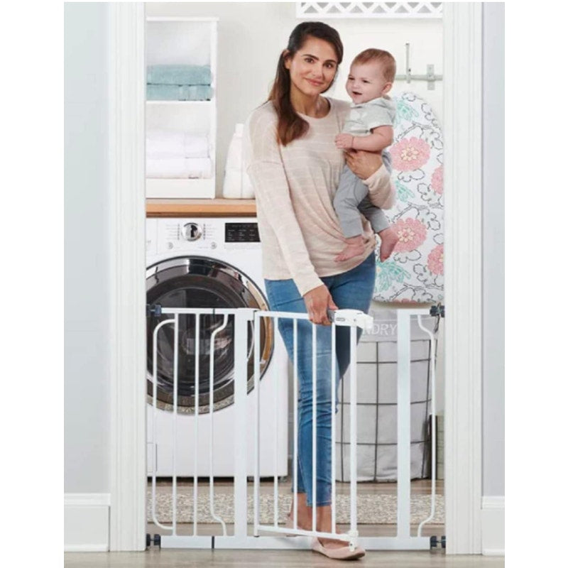 Regalo Baby Pet Gate Easy Step Metal Walk-Through Gate, White, 30"Hx29-38"W
