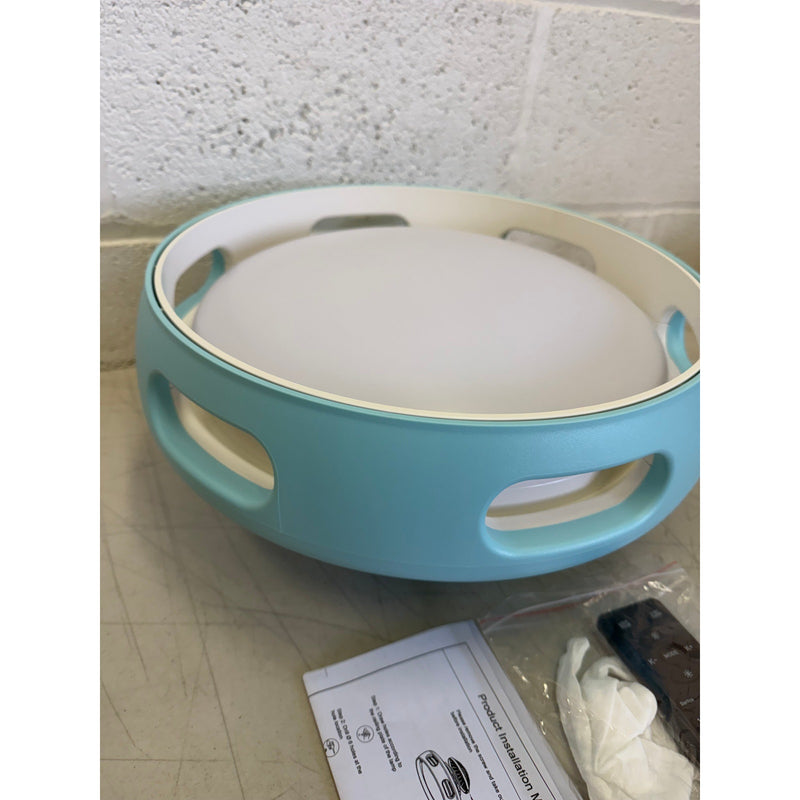 Bladeless Round Ceiling Fan Light with Remote Control, 14in Light Blue Fandelier