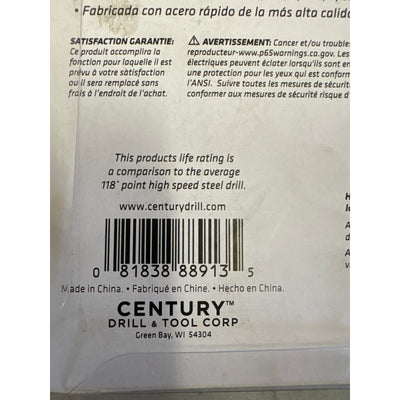 Century Drill High Speed Steel Drill Bit Set 13 Piece 1/16 To 1/4" - 88913