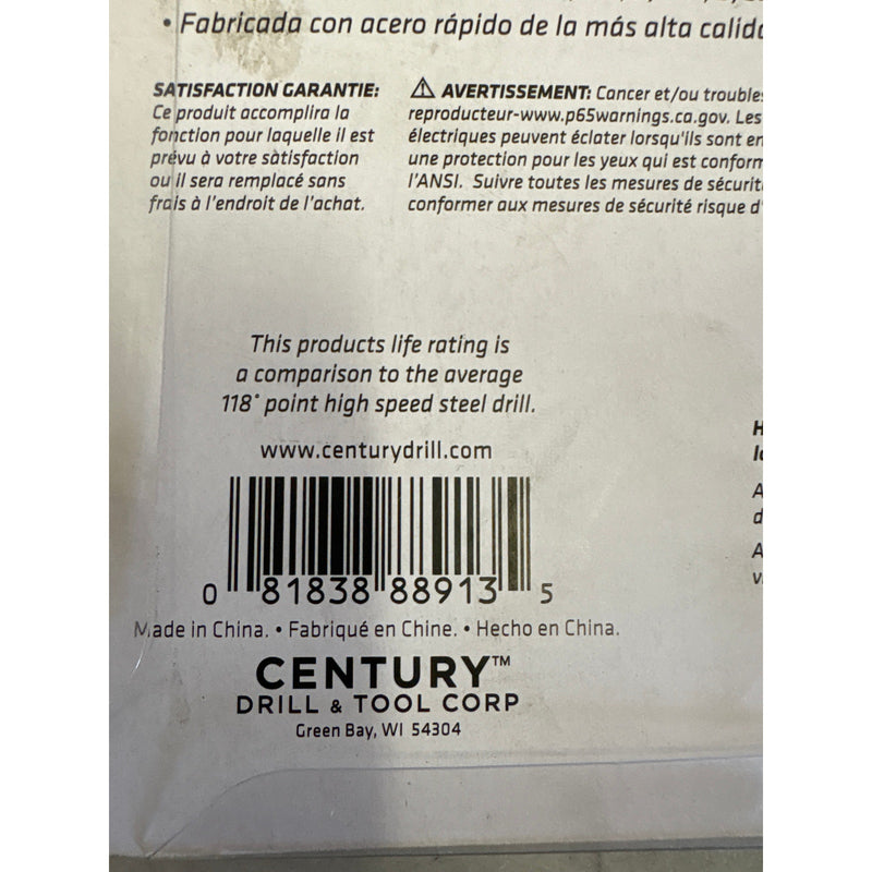 Century Drill High Speed Steel Drill Bit Set 13 Piece 1/16 To 1/4" - 88913