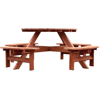 Round Outdoor Wooden Brown Picnic Table 82" W x 82" D x 30" H Leisure Season