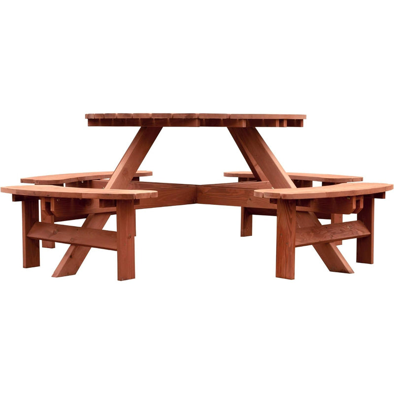 Round Outdoor Wooden Brown Picnic Table 82" W x 82" D x 30" H Leisure Season