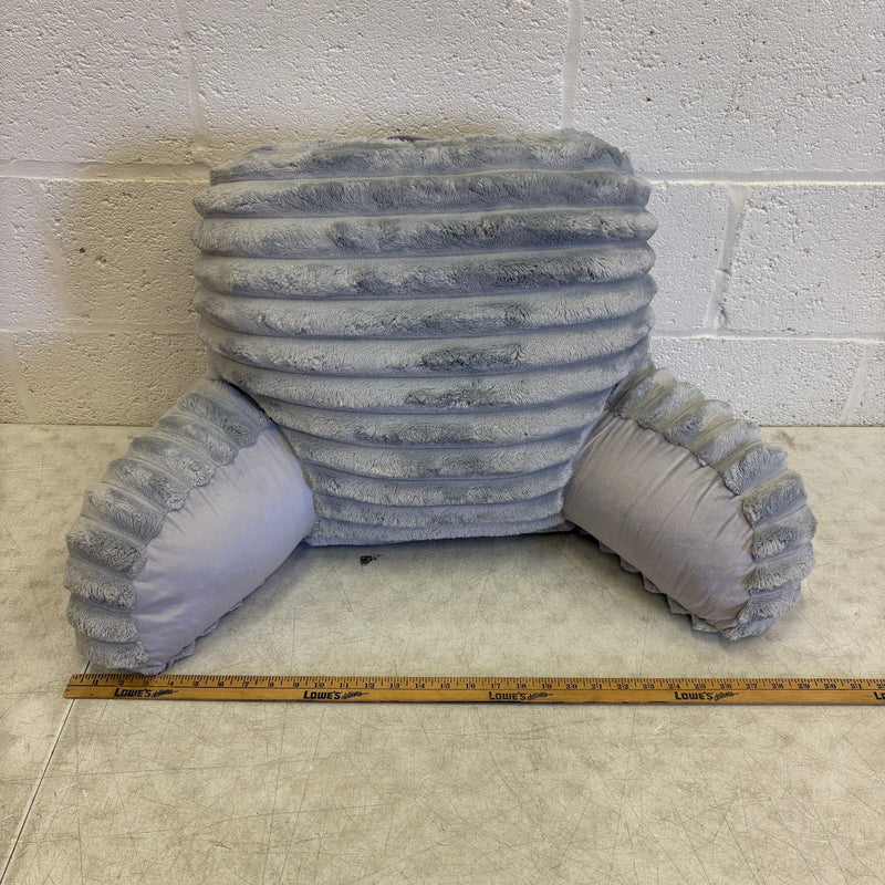 Soft Plush Backrest Pillow 30"W x 17"H Reading Pillow - Gray Fuzzy Stripe Design
