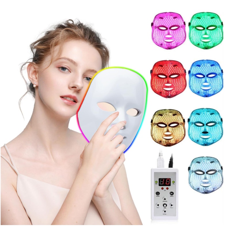 Blue Red Light Therapy Mask for Face, 7 Colors LED Face Mask Light Therapy