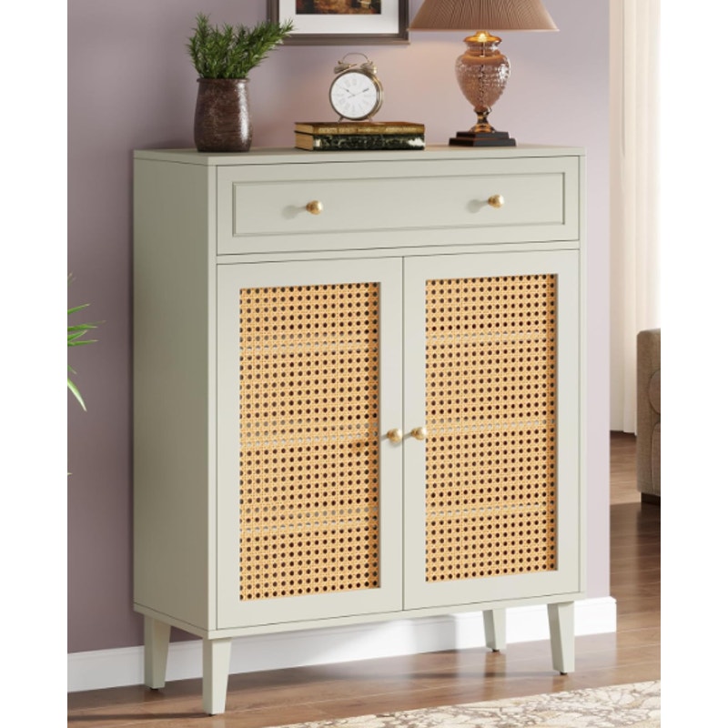 Tribesigns Storage Floor Cabinet w 2-Doors, 6-Shelf, 1-Drawer, Mint Green