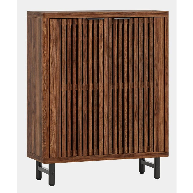 Tribesigns 6-Tier Wooden Shoe Cabinet, Louvered Doors & Adjustable Shelves, READ