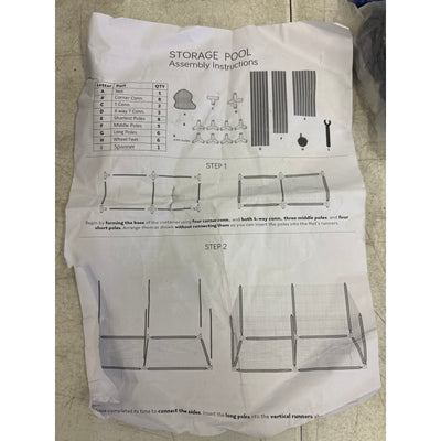 35"x33"x22" Mesh Pool Storage Bin Rolling Cart Organizer, Water Draining - Blue