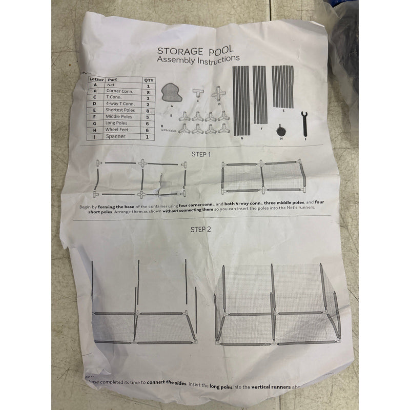 35"x33"x22" Mesh Pool Storage Bin Rolling Cart Organizer, Water Draining - Blue