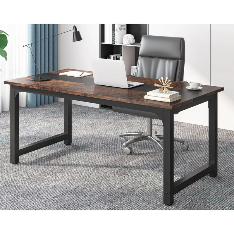 Tribesigns Large Comuter Desk, Conference Table, Rectangular Meeting Table Brown