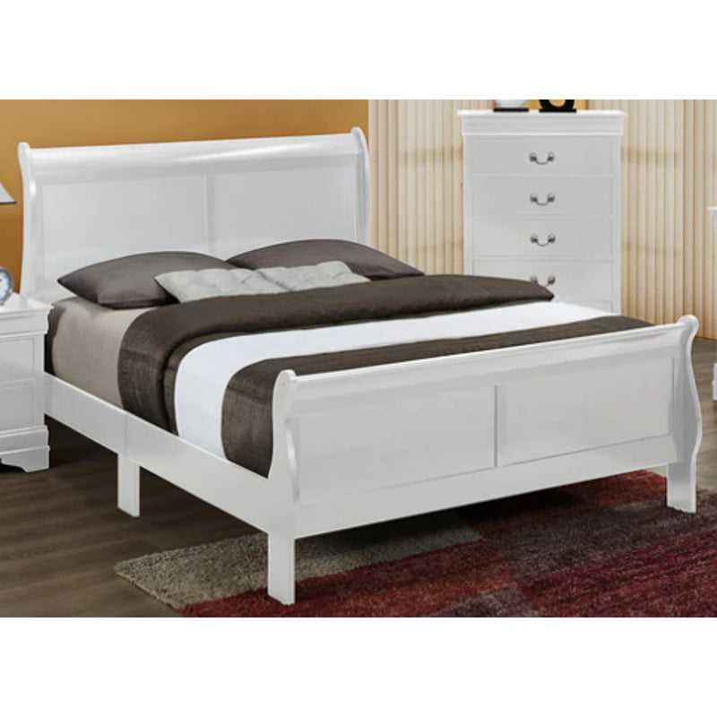King Sleigh Bed Frame Crown Mark Louis Philip, Solid Wood, White, Ding / Dent