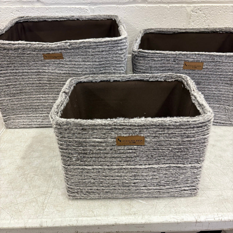 Koolaburra by Ugg 3 Piece Storage Set Soft Fuzzy Baskets Home Organization, Gray