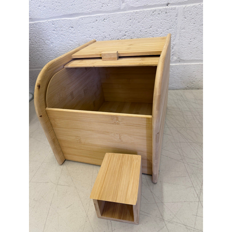 DYNAMI Bamboo Rice Dry Storage Box with Sliding Lid & Measuring Cup, Wood Color