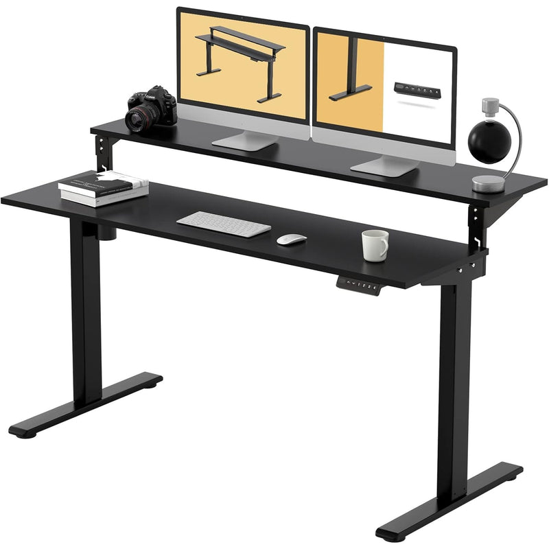 FLEXISPOT 55 inch Computer Desk Home Office Workstation, 2 Levels, Black