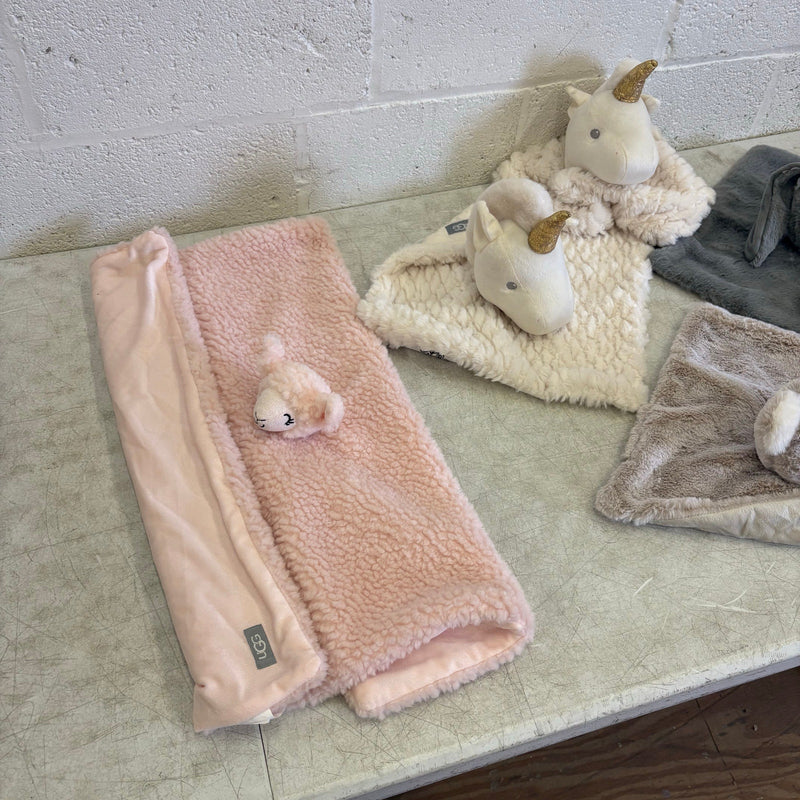 LOT-of-9 UGG Baby Security Blankets, Different Animals, Pink, Gray, Cream, Blue