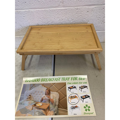 ZJYOUZHU Bamboo Tray Table with Folding Legs, Food Tray, TV Table, Brown