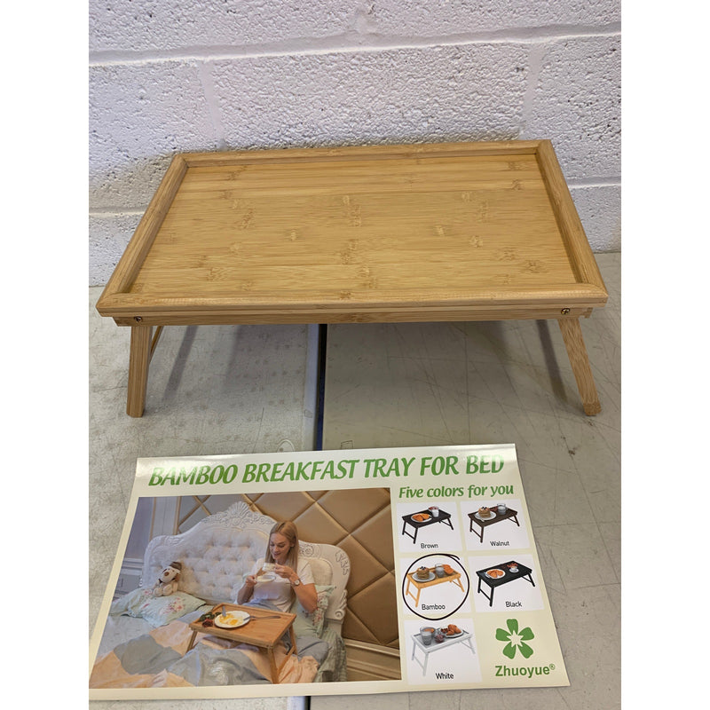 ZJYOUZHU Bamboo Tray Table with Folding Legs, Food Tray, TV Table, Brown