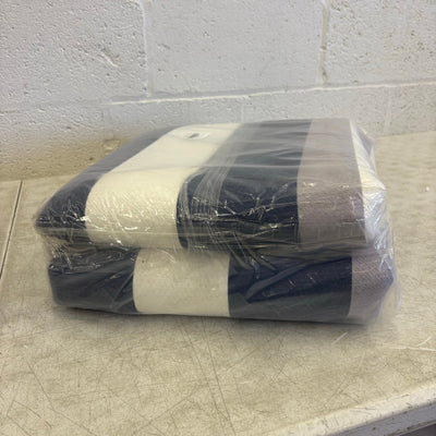 Outdoor Area Rug 5x8ft Horizontal Striped Large Patio Mat, Blue White Gray Lines