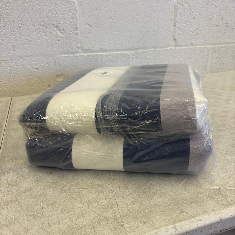 Outdoor Area Rug 5x8ft Horizontal Striped Large Patio Mat, Blue White Gray Lines