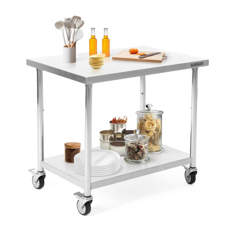 ELSKHUGI Stainless Steel Prep and Work Table 36" x 24" w Wheels & Bottom Shelf