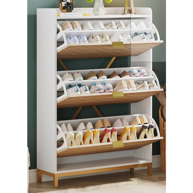 Tribesigns Shoe Cabinet, Shoe Rack w/ 3 Flip Drawers White, Missing Hardware