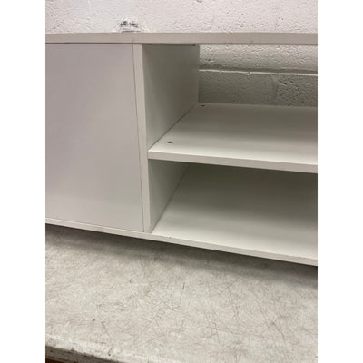 38" Wood Coffee Table TV Stand w Storage, 3 Shelves, 4 Rotating Casters, White