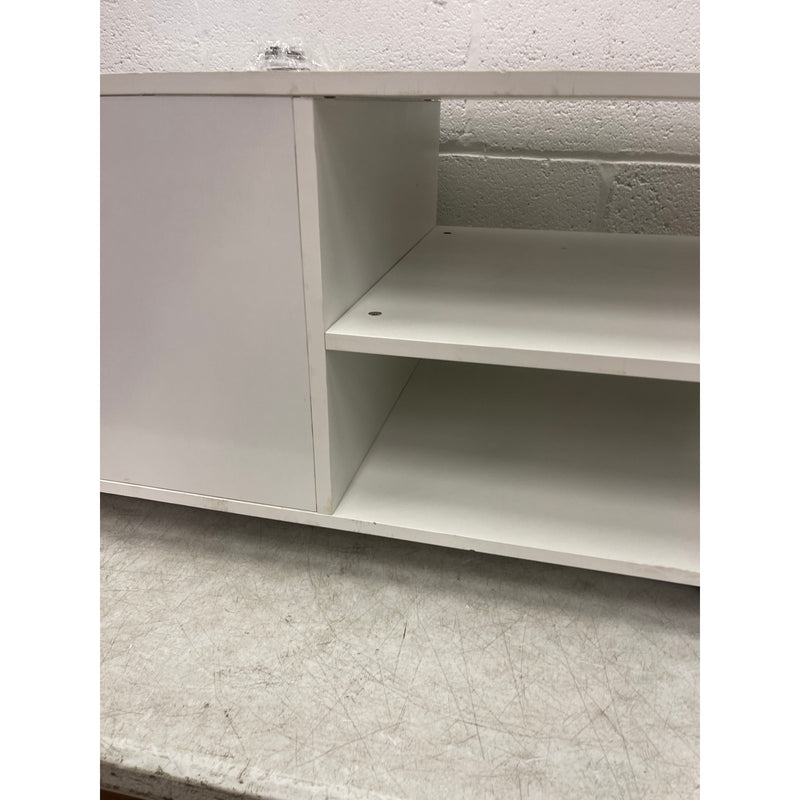 38" Wood Coffee Table TV Stand w Storage, 3 Shelves, 4 Rotating Casters, White