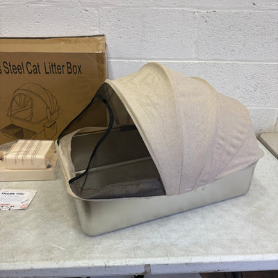Pacifik Angels Stainless Steel Cat Litter Box w Anti Splash Fabric & Scoop - Tan