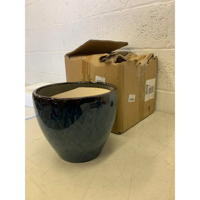 10" x 10" x 8.6" Ceramic Planter Pot Round Plant Pot for Indoor Plants Shiny Blue