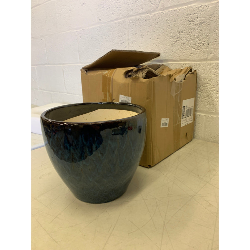 10" x 10" x 8.6" Ceramic Planter Pot Round Plant Pot for Indoor Plants Shiny Blue