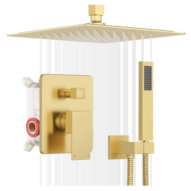 ESNBIA 12" Rain Shower Head System w Handheld Spray Combo - Gold, See Details