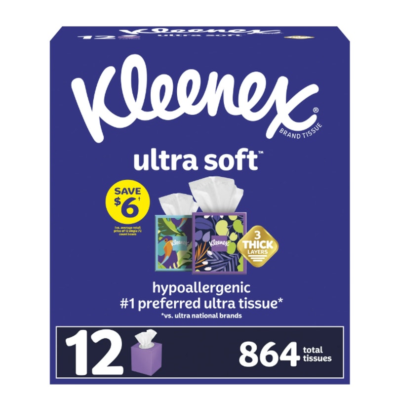 12-Boxes Kleenex Ultra Soft 3-Ply Facial Tissues, Cube Boxes 72 Tissues/Box