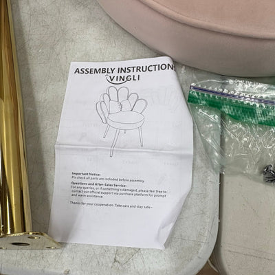 VINGLI Petal Makeup Vanity Chair with Back, Gold Legs & Bow Pillow - Pink