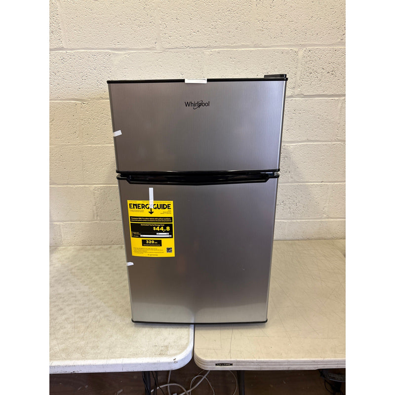DENTED Whirlpool 3.1 cu ft Mini Refrigerator Stainless Steel 2 Shelves & Freezer