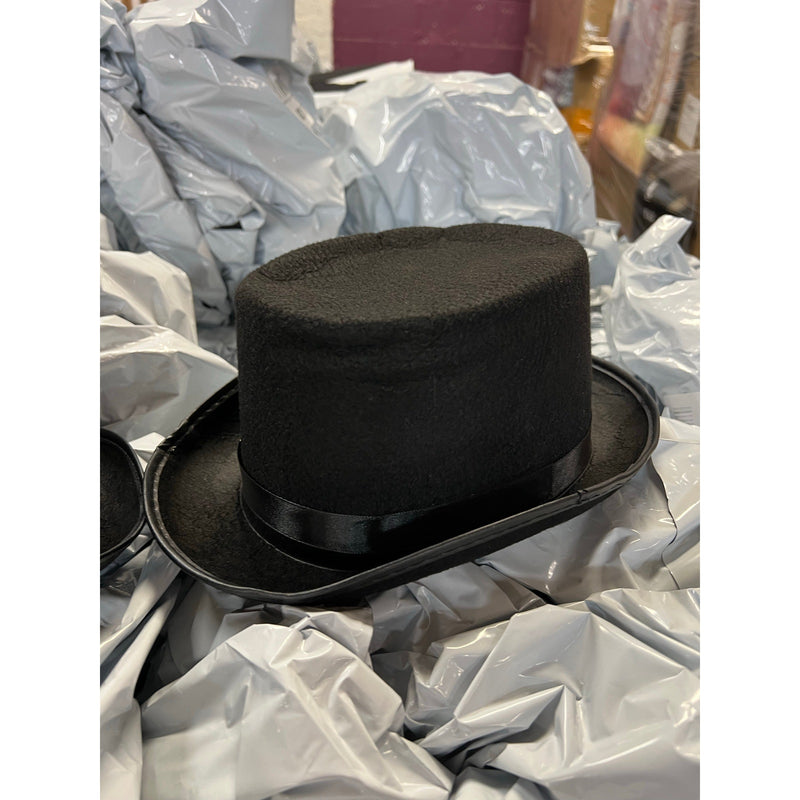 Pallet of 200+ Felt Top Hats for Magician, Derby, Costume Victorian Ringmaster, Black, NEW