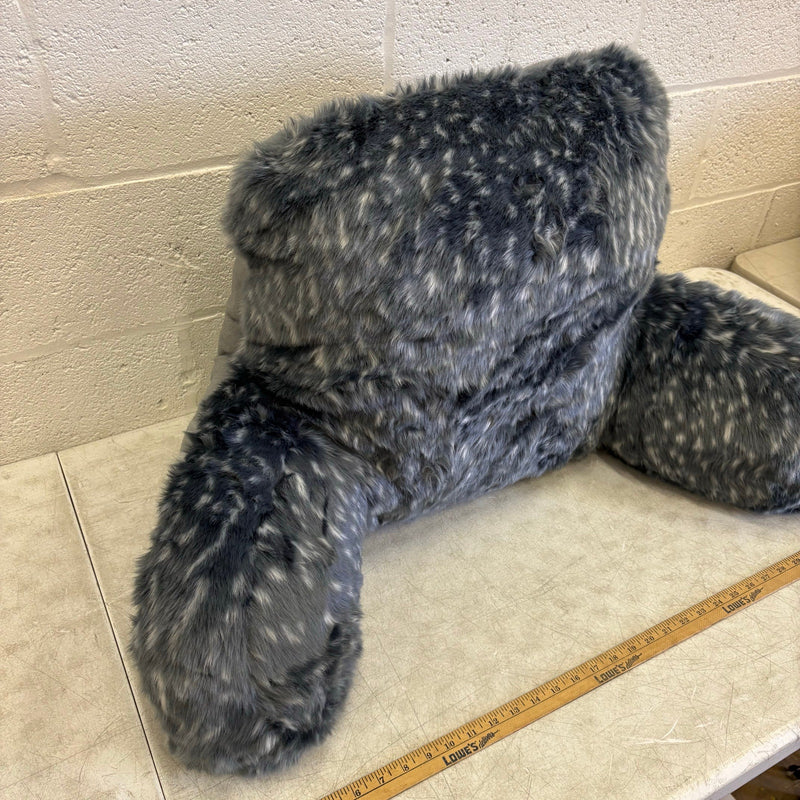 Faux Fur Plush Backrest Pillow, 35"W x 20"H, Reading Pillow Soft - Gray w Spots
