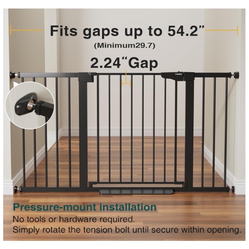 Cumbor 29.7-54.2" Wide Baby Gate Self Closing Dog Gate Pressure Mounted - Black