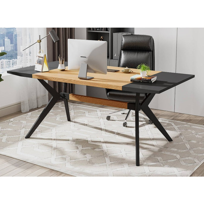Tribesigns 63" Executive Desk Computer Office Desk w X-Shape Frame Table Brown
