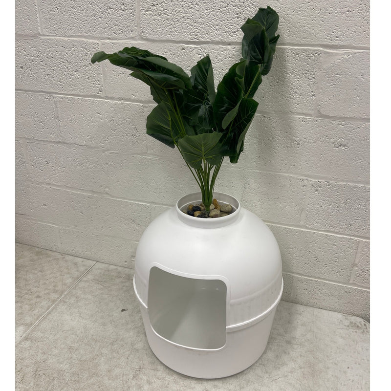 Set-of-2 Hawsaiy Hidden Cat Litter Box Enclosure, Faux Plant& Real Stones, White