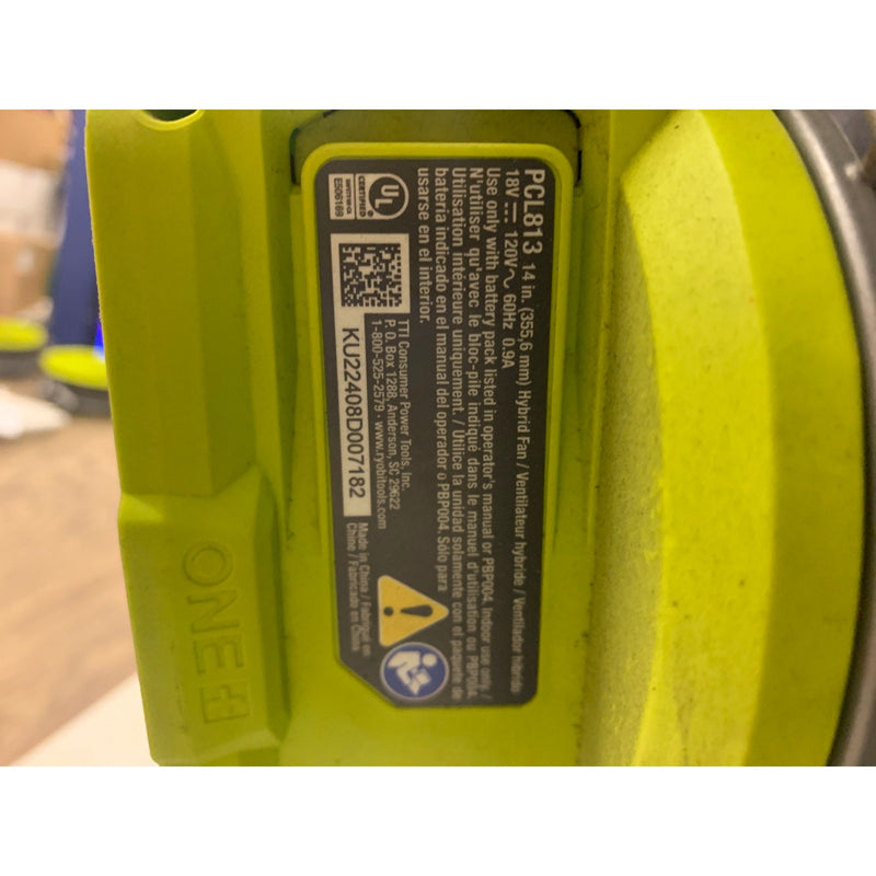 RYOBI 18V Cordless WHISPER SERIES Air Cannon Fan FAN & CORD ONLY PCL813B