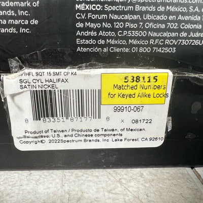 Kwikset Halifax Keyed Entry Door Handle & Single Cylinder Deadbolt Satin Nickel