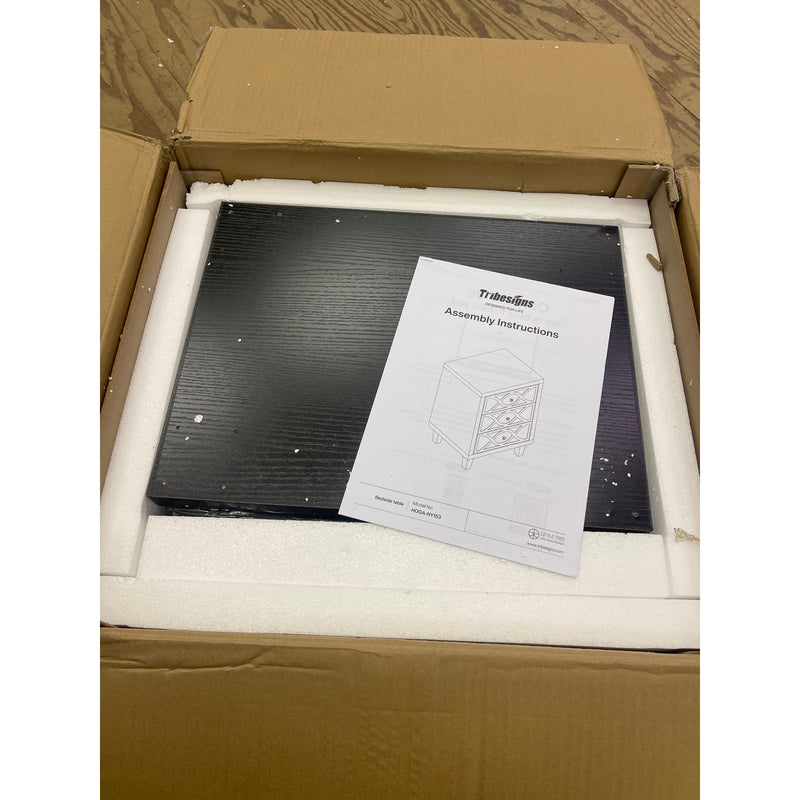 Tribesigns Modern Mirrored Nightstand 3 Drawers Slanted Legs Black Interior