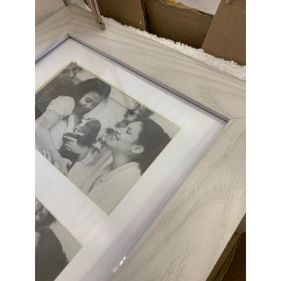 Joyero Bonnlo con espejo y marco de fotos con caja de seguridad, madera gris, 61 x 30 x 10 cm