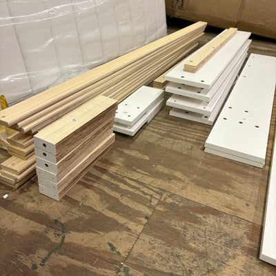 Queen Platform Bed with White Wood Frame, Upholstered Headboard, Gold Edged Panels