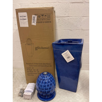 Glitzhome 35.75"H Artichoke Pedestal Ceramic Fountain, Oversized, Cobalt Blue