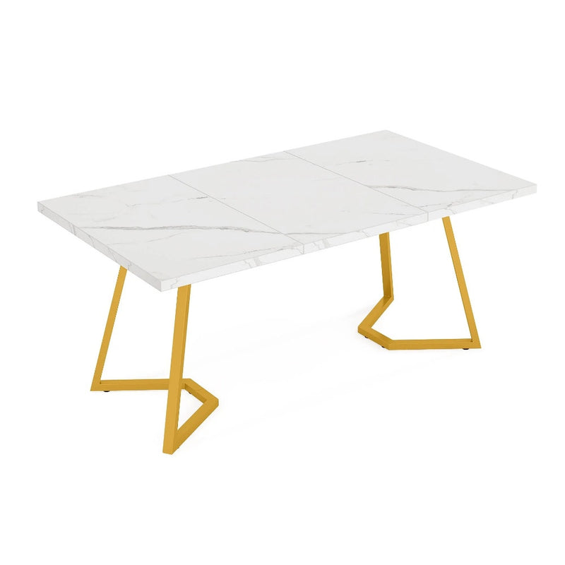 Tribesigns 55"x32" Computer Desk, Faux Marble Study Desk Office Table White/Gold